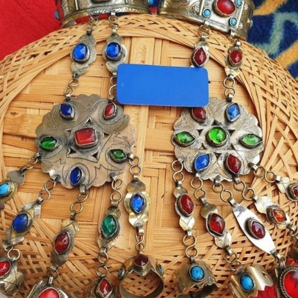 Single Afghan Bracelet with Multicolor Stones, Chain Link Bracelet - Picture 3 of 3